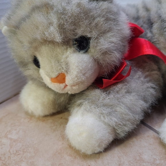 Ty Beanie Buddies Al E. Cat Striped Gray Tabby Cat Plush 13" Red Bow 1995 - Picture 3 of 11